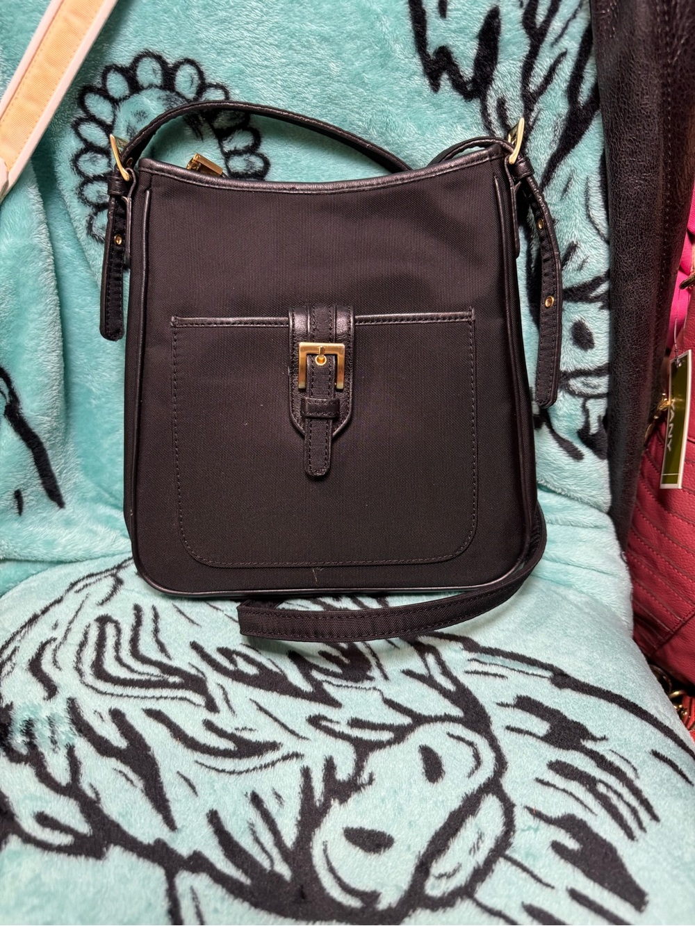 Talbots Black Crossbody with Front Buckle Pocket and Gold Hardware